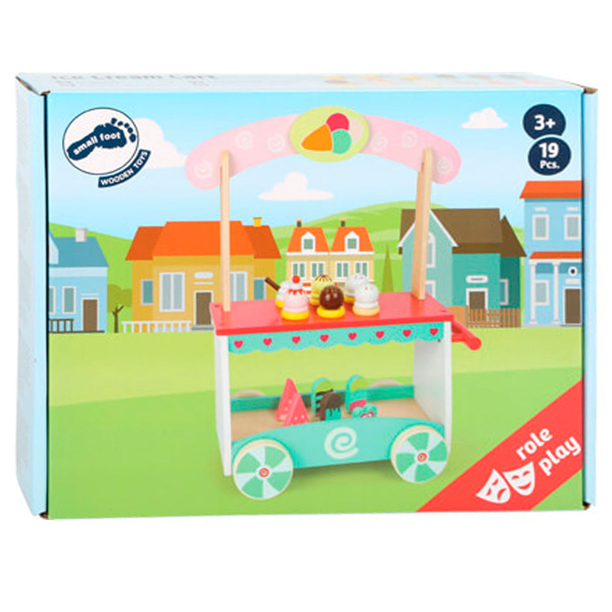 Small foot wooden ice cream cart with accessories