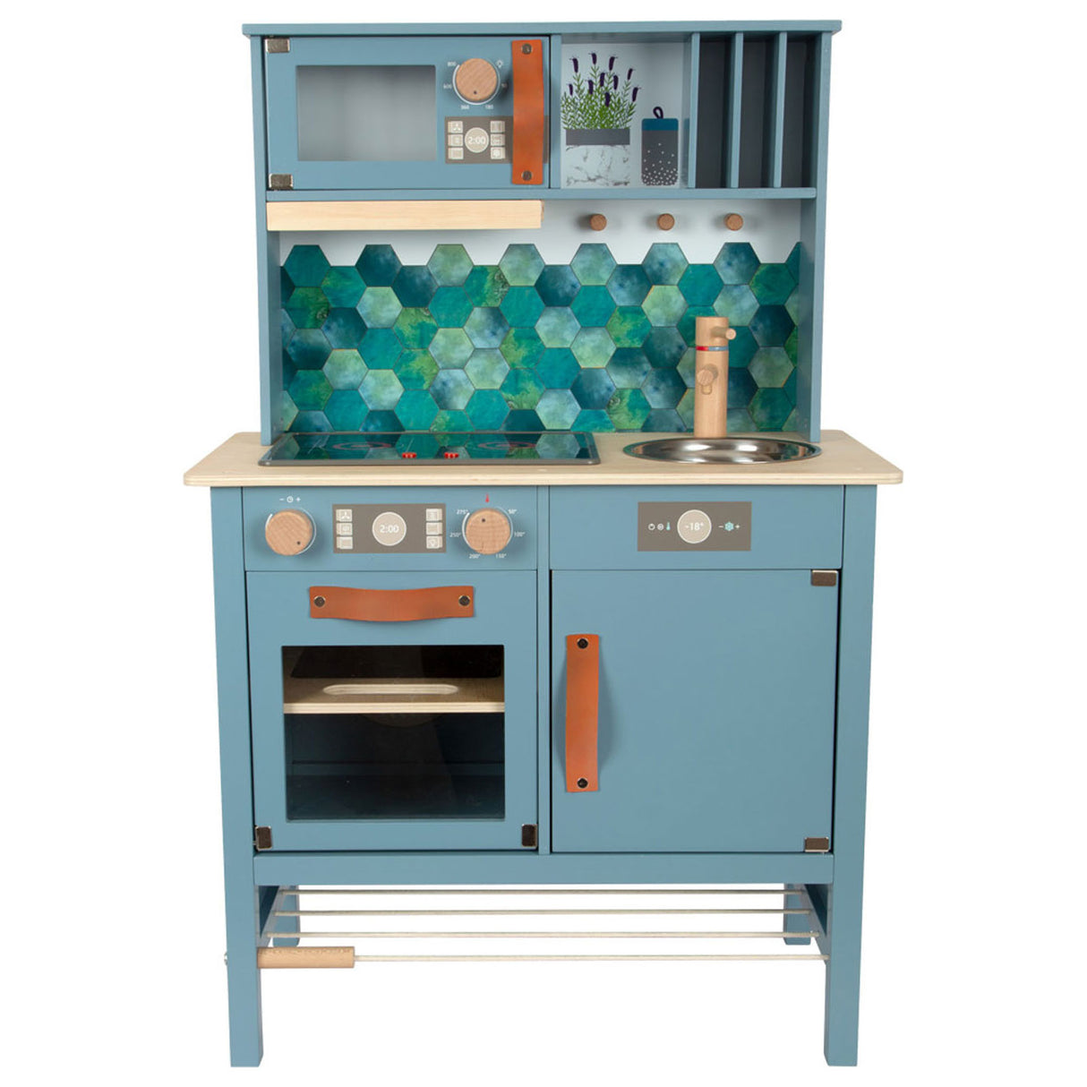 Cocina para niños de madera pequeña de pie azul, 7dlg.