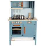 Cocina para niños de madera pequeña de pie azul, 7dlg.