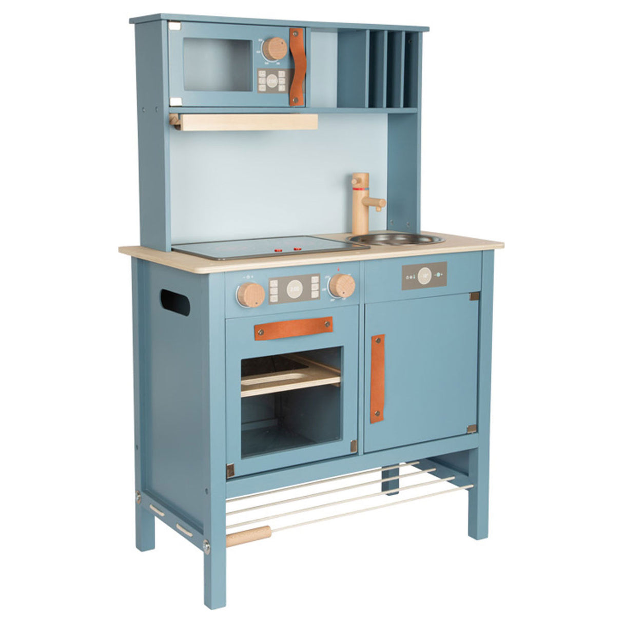 Cocina para niños de madera pequeña de pie azul, 7dlg.