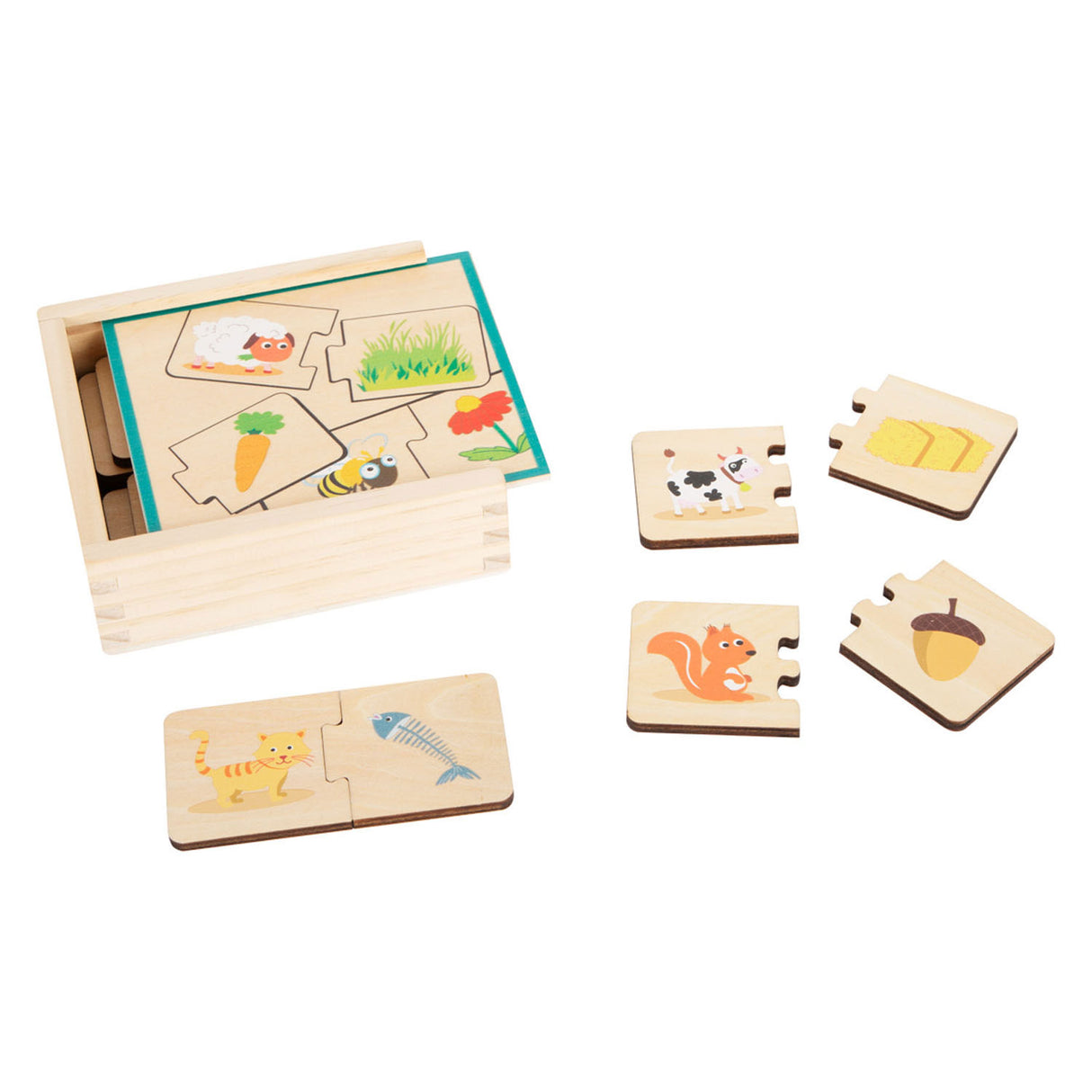 Small foot wooden puzzle animals and their food