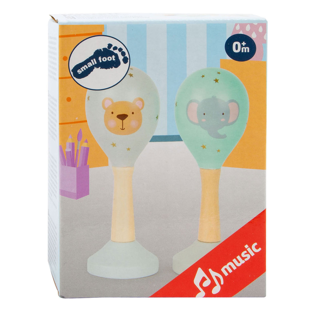 Small Foot - Babyrassel Maracas-Tier aus Holz, 2er-Set