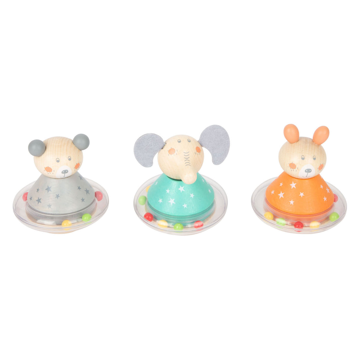 Small foot wooden tumbler rattle bear, per piece