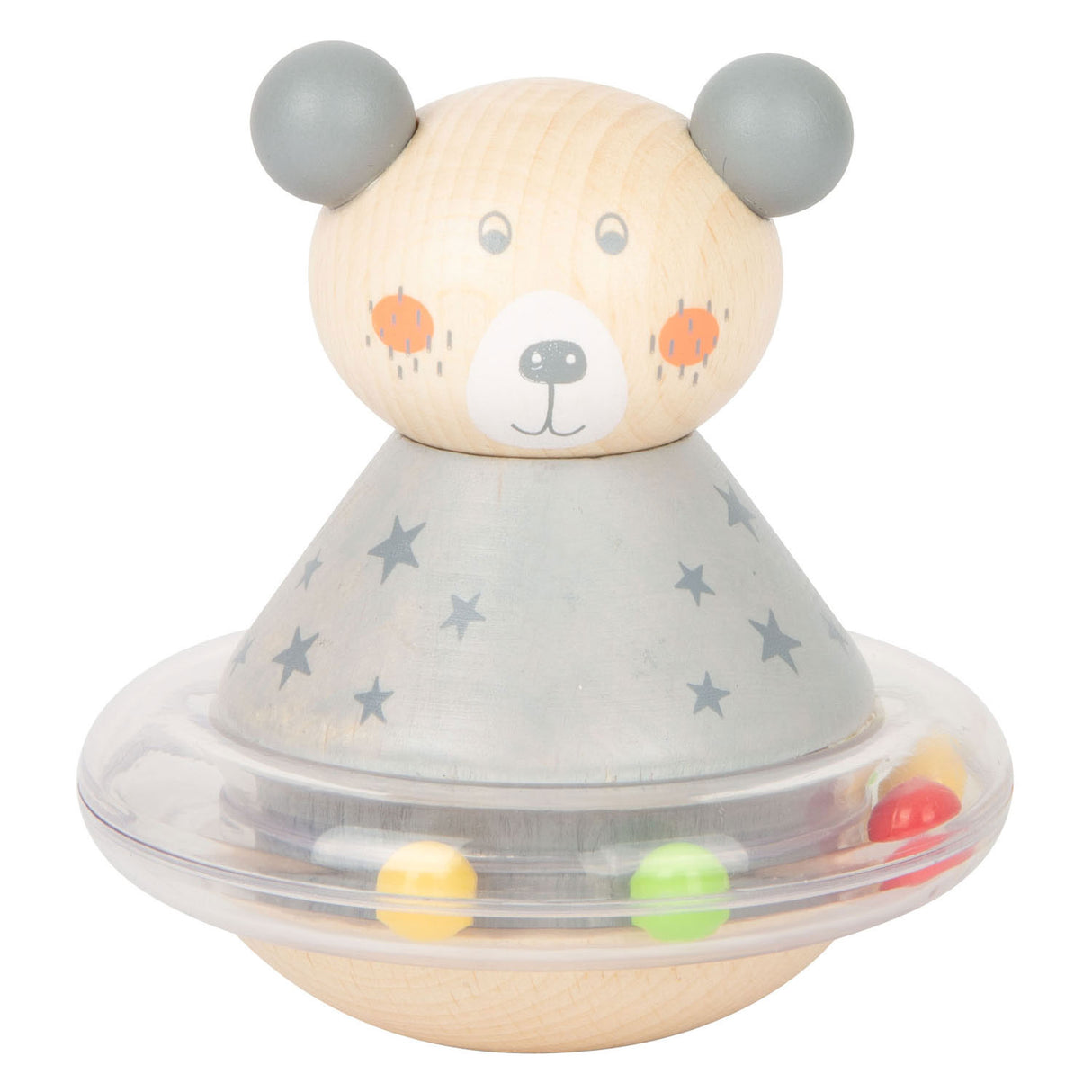 Small foot wooden tumbler rattle bear, per piece