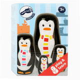 Familia de pingüino de muñecas de madera de madera de pie pequeño