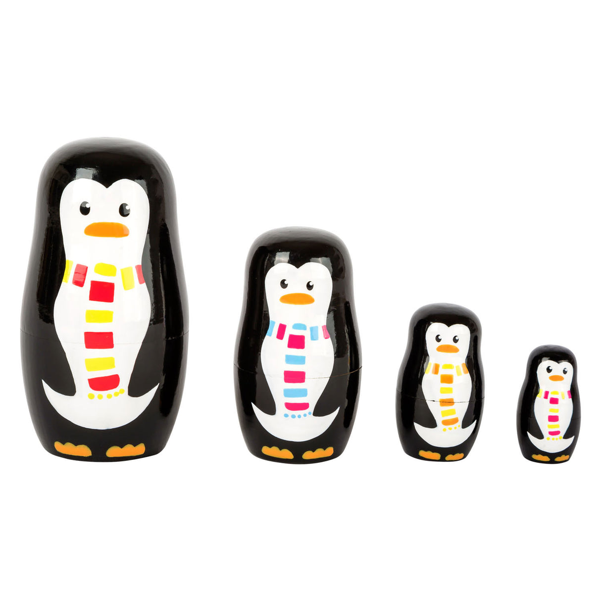 Familia de pingüino de muñecas de madera de madera de pie pequeño