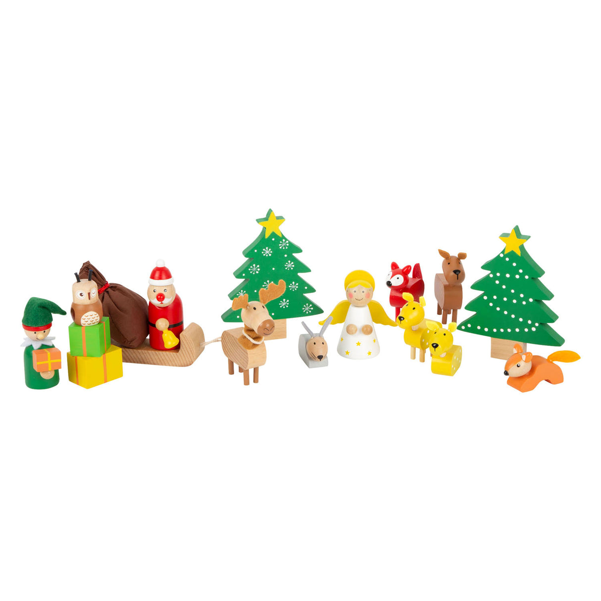 Petits animaux en bois de Noël Noël dans le jeu de jeu de forêt, 17dlg.