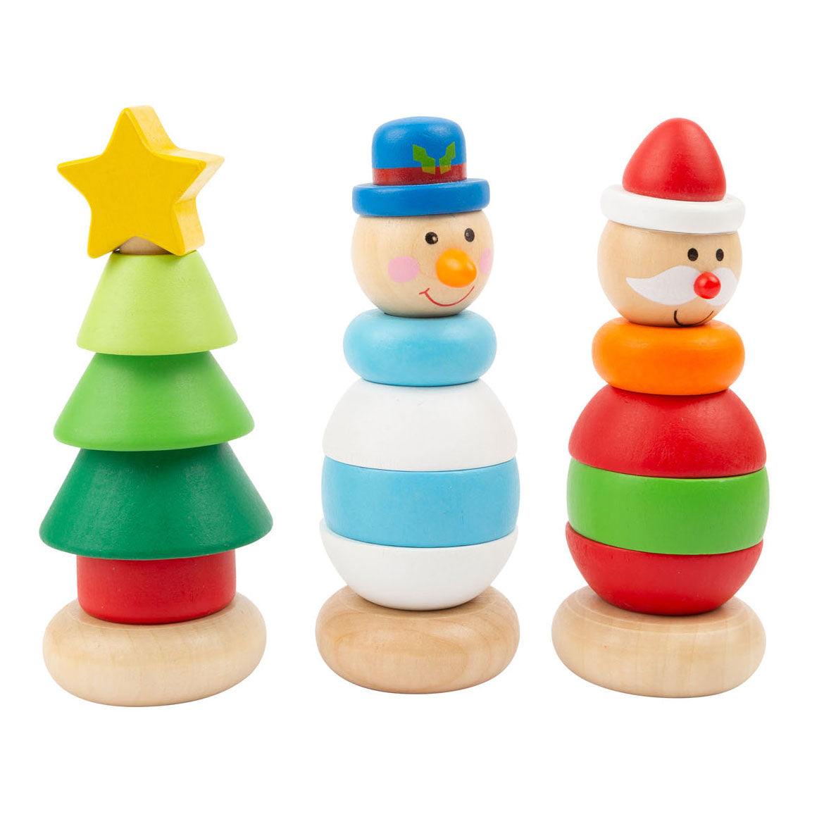 Small foot wooden stacking tower Christmas figure, per piece