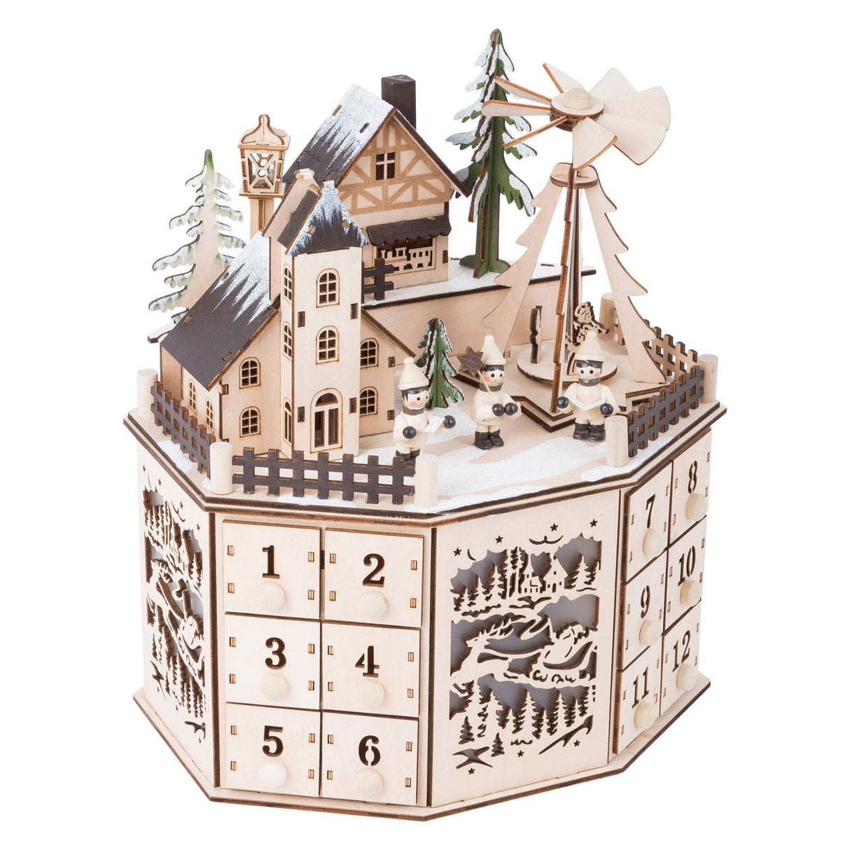 Petit pied - paysage de Noël du calendrier en bois en bois