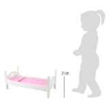 Kleines Fuß Holzpuppenbett weiß mit Bettwäsche, 4dlg.