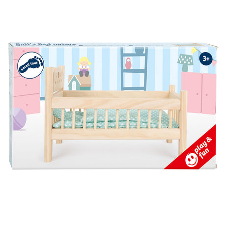 Kleiner Fuß - Holzpuppenbett natürlich mit Bettwäsche, 4ldg.