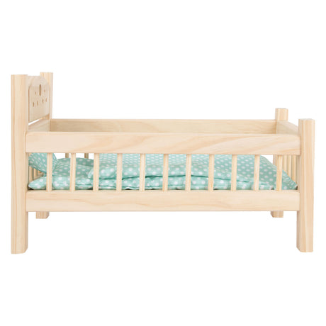 Kleiner Fuß - Holzpuppenbett natürlich mit Bettwäsche, 4ldg.