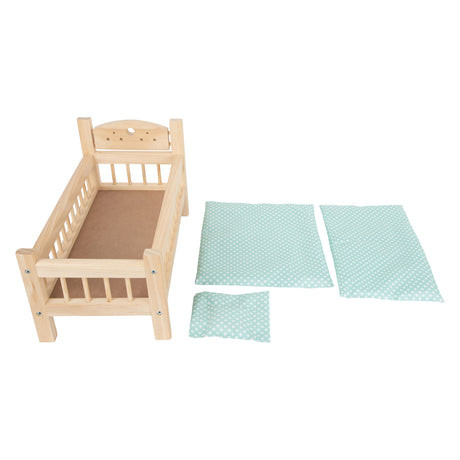 Kleiner Fuß - Holzpuppenbett natürlich mit Bettwäsche, 4ldg.