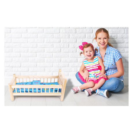 Kleiner Fuß - Holzpuppenbett natürlich mit Bettwäsche, 4ldg.