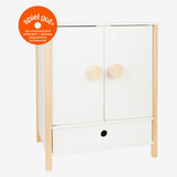 Kleiner Fußholz -Puppengarderobe kleiner Knopf mit Kleiderbügeln, 3dlg.