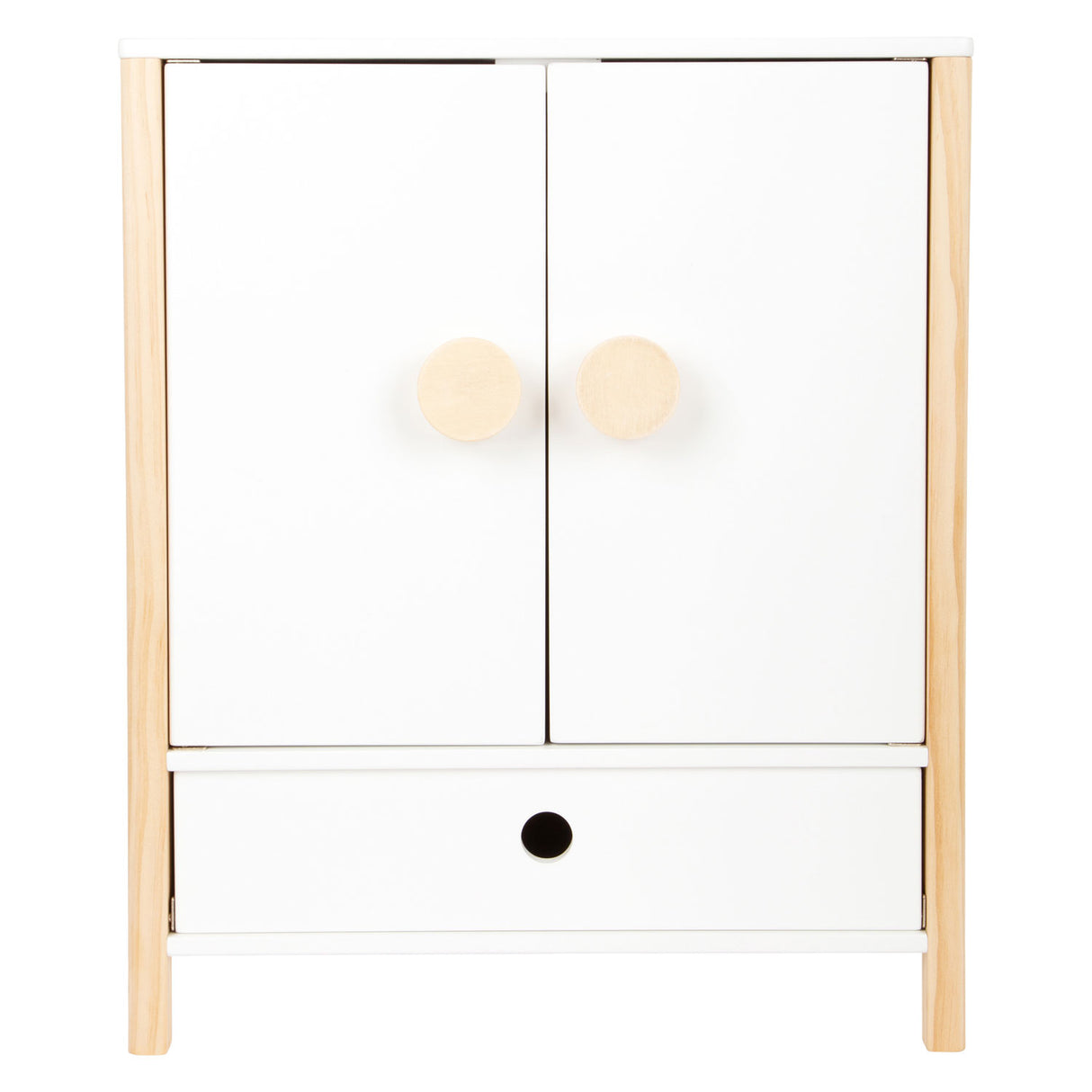 Kleiner Fußholz -Puppengarderobe kleiner Knopf mit Kleiderbügeln, 3dlg.