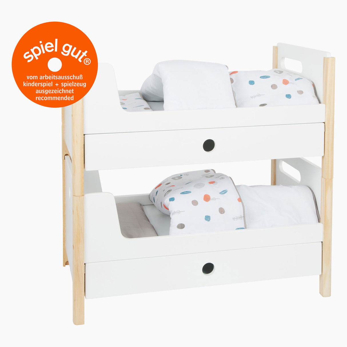 Kleine Fuß Holzpuppe Hochbett Little Knopf mit Bettwäsche, 6dlg.