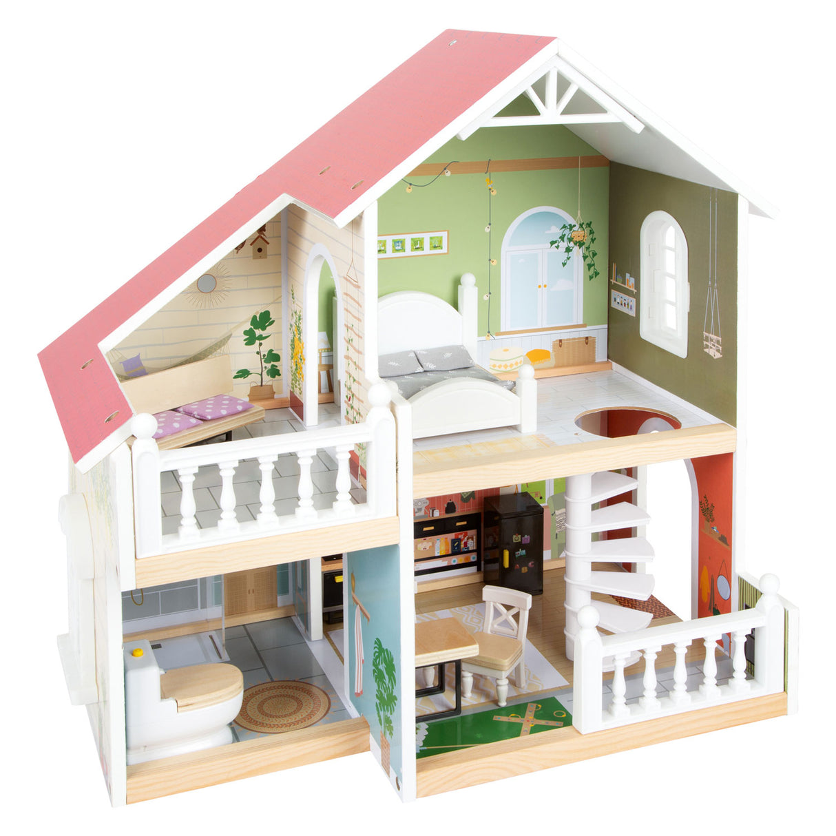 Small Foot – Stadtvilla-Puppenhaus aus Holz mit Möbeln, 9-teilig.