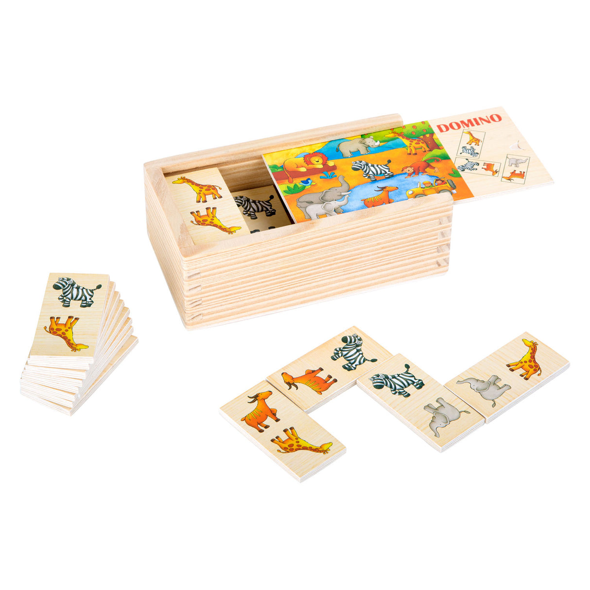 Petit pied en bois domino spel safari