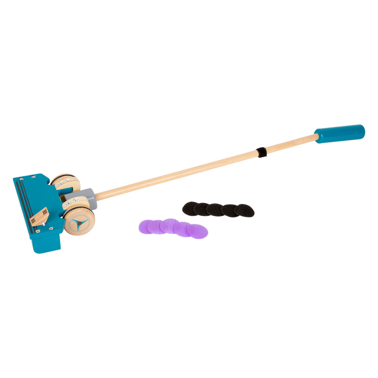 Small foot wooden vacuum cleaner with colored velcro dots, 12dlg.