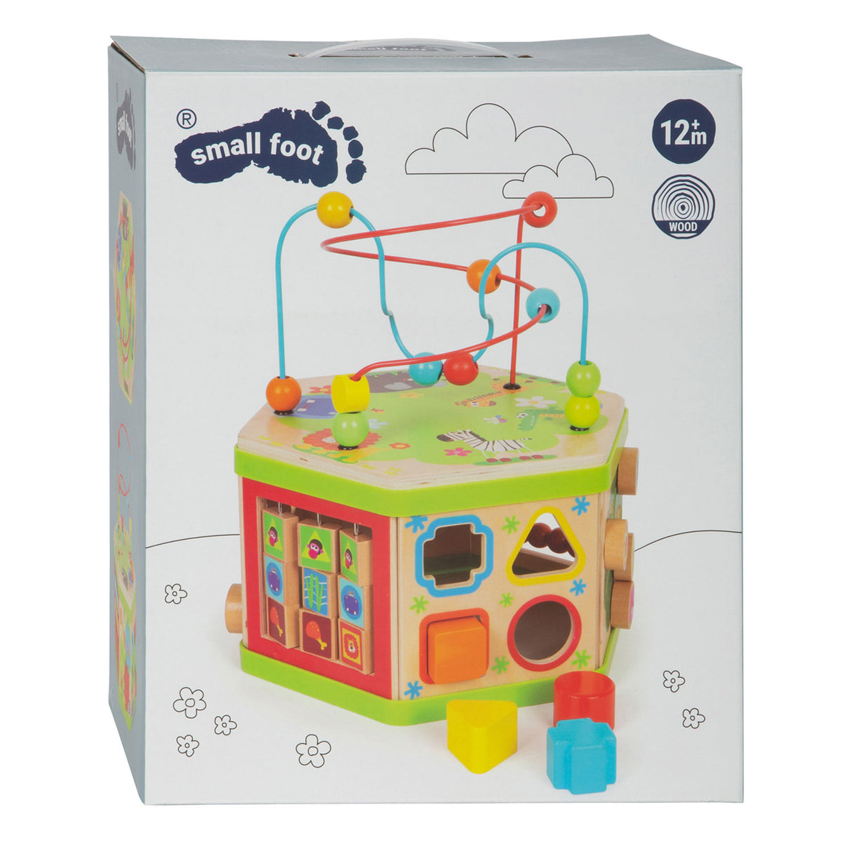 Small Foot - Aktivitätswürfel aus Holz mit Motorik-Safari-Spirale