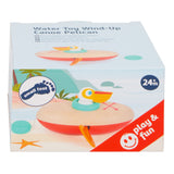 Small foot bath toy wooden canoe pelican is excited