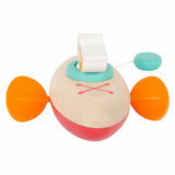 Small foot bath toy wooden canoe pelican is excited