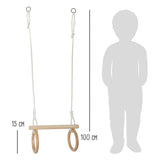 Trapecio de madera de pie pequeño con anillos de gimnasia, 100 cm