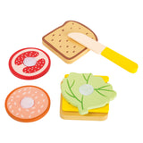 Playets de madera de pie pequeño sándwich con cubiertos, 7dlg.