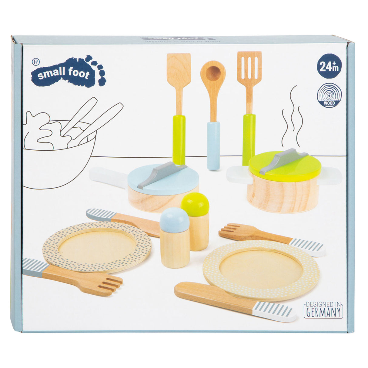 Set di cucina e servizio in legno a piede piccoli, 15dlg.