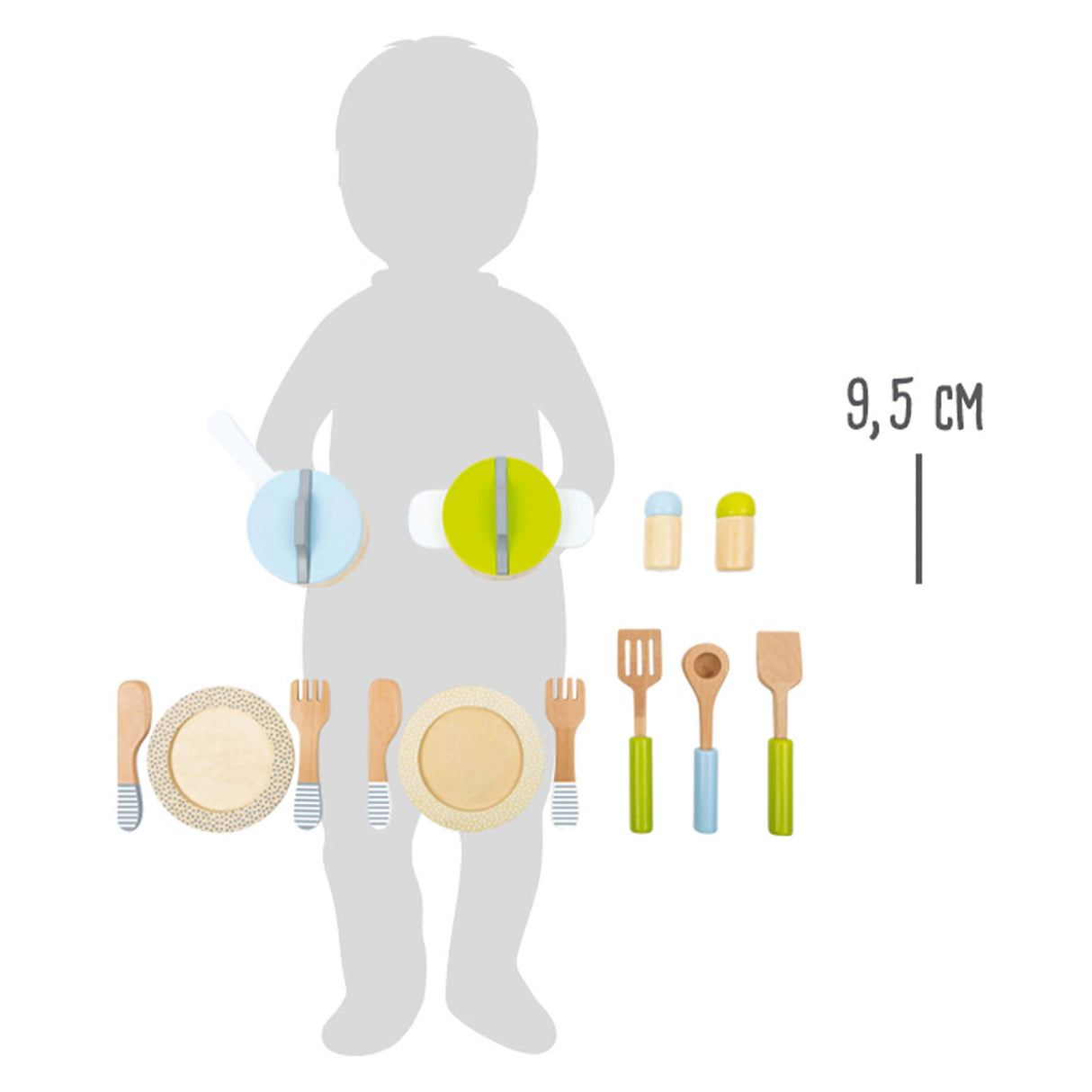 Kleine Fußholzkoch- und Service -Set, 15dlg.