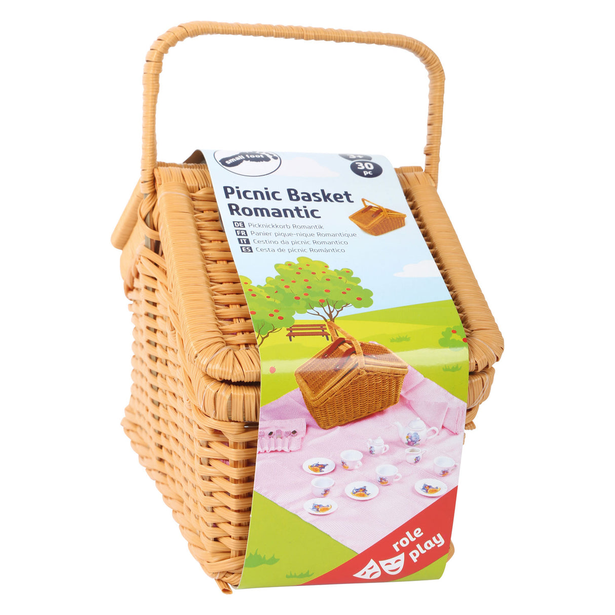 Small Foot - Picknickkorb aus Holz mit romantischem Geschirr, 30 Stück.