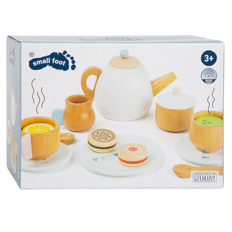 Small Foot - Teeservice aus Holz mit Spielessen, 17-teilig.