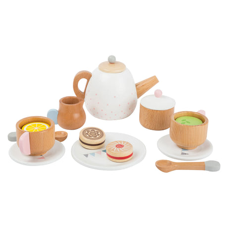 Small Foot - Teeservice aus Holz mit Spielessen, 17-teilig.
