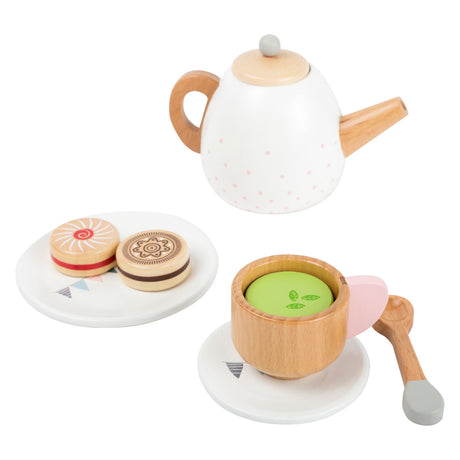 Small Foot - Teeservice aus Holz mit Spielessen, 17-teilig.