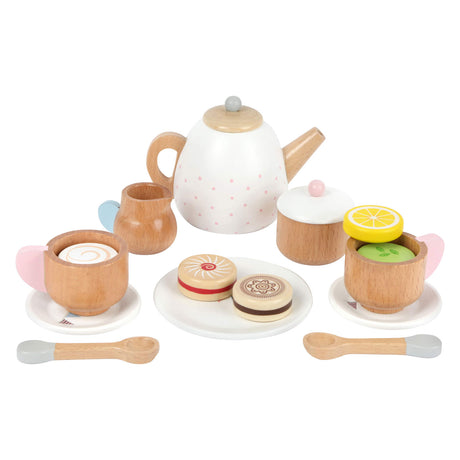 Small Foot - Teeservice aus Holz mit Spielessen, 17-teilig.