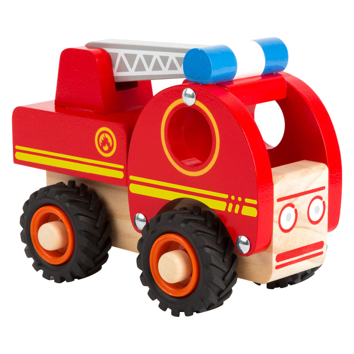 Petit camion de pompiers en bois avec échelle