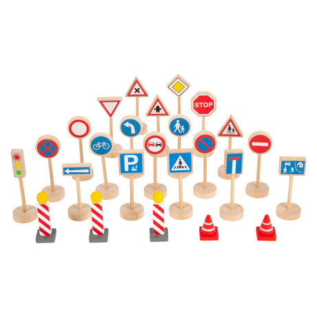 Small Foot - Mini-Verkehrsschild-Set aus Holz, 25-tlg.
