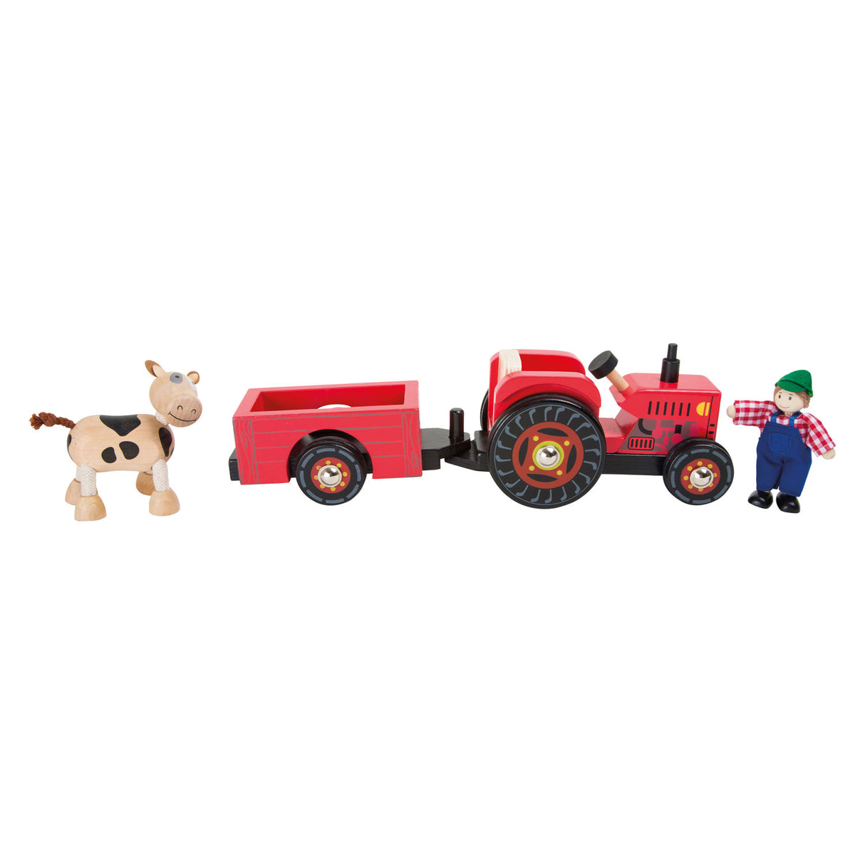 Small Foot Houten Tractor met Aanhangwagen Rood en Speelfiguren, 4dlg.