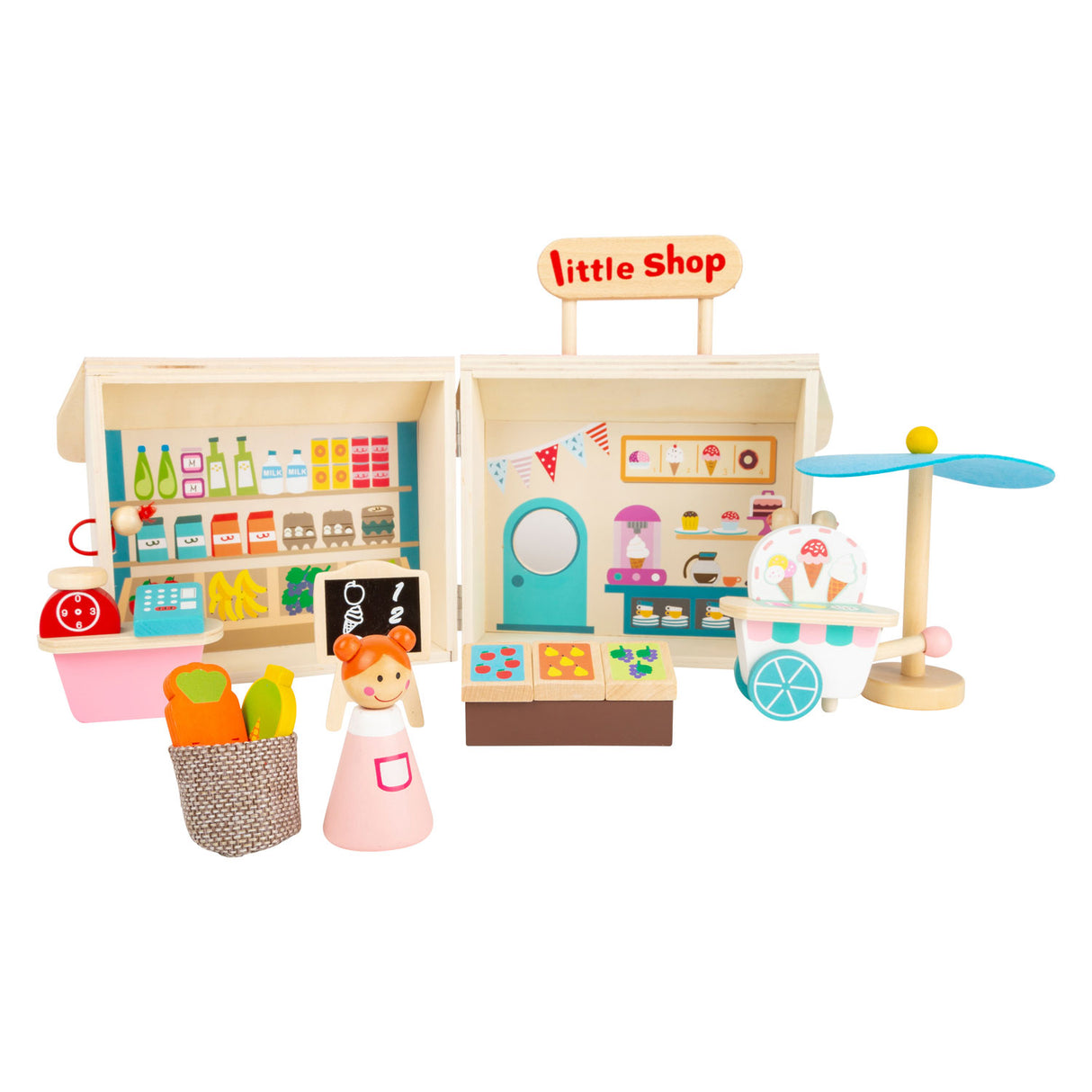 Small Foot - Puppenhaus zum Mitnehmen aus Holz, 15-teilig.