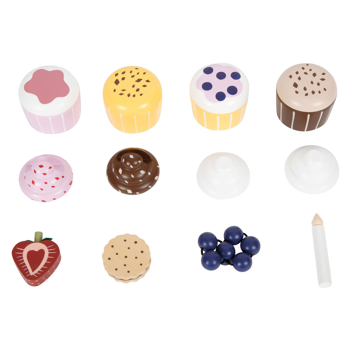 Playets in legno di piccoli piedi Etagere con cupcakes, 13dlg.