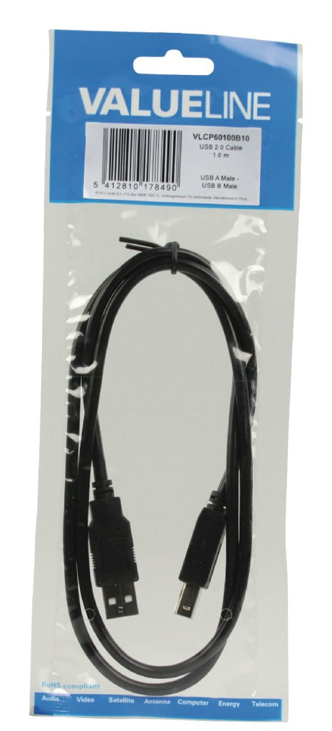 Valueline vlcp60100b10 USB 2.0 USB A Stecker - USB B Stecker Kabel 1,00 m schwarz