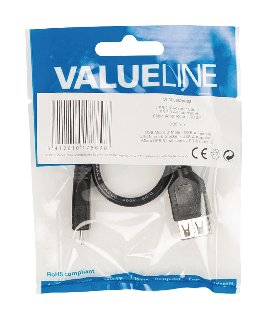 Valueline VLCP60570B02 USB 2.0 USB Micro B Stecker - USB A Buchse Adapterkabel 0,20 m Schwarz