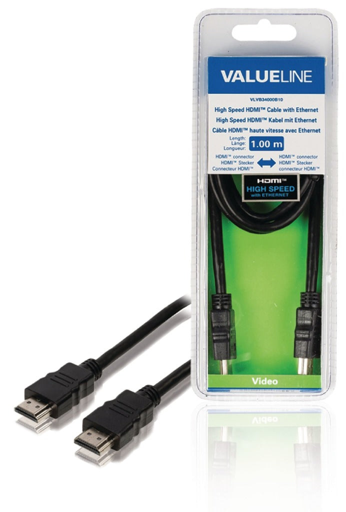 Valueline Valueline VLVB34000B10 High Speed ​​HDMI -kabel med Ethernet HDMI -stik HDMI -stik 1,00 m sort