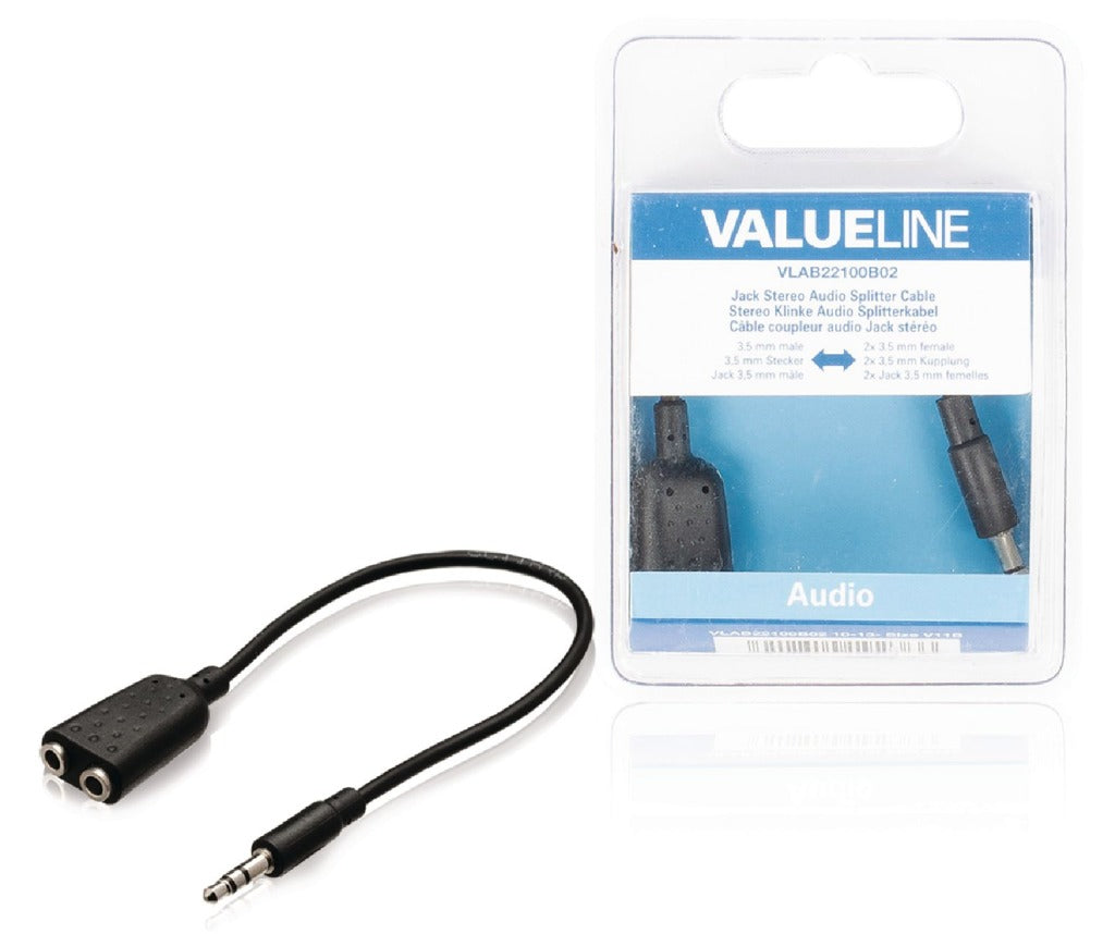 Valueline Valueline Vlab22100B02 Jack Stereo Audio Distribution Cable 3,5 mm hane 2x 3,5 mm kvinnlig 0,20 m svart