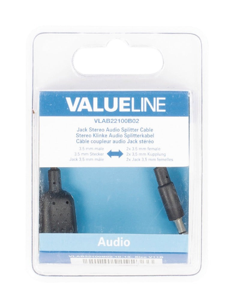 Valueline Valueline Vlab22100B02 Jack Stereo Audio Distribution Cable 3,5 mm hane 2x 3,5 mm kvinnlig 0,20 m svart