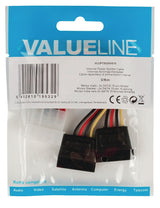 Valueline VLCP73520V015 Internes Stromverteilerkabel, Molex-Stecker – 2 x SATA 15-polige Buchse, 0,15 m, mehrfarbig