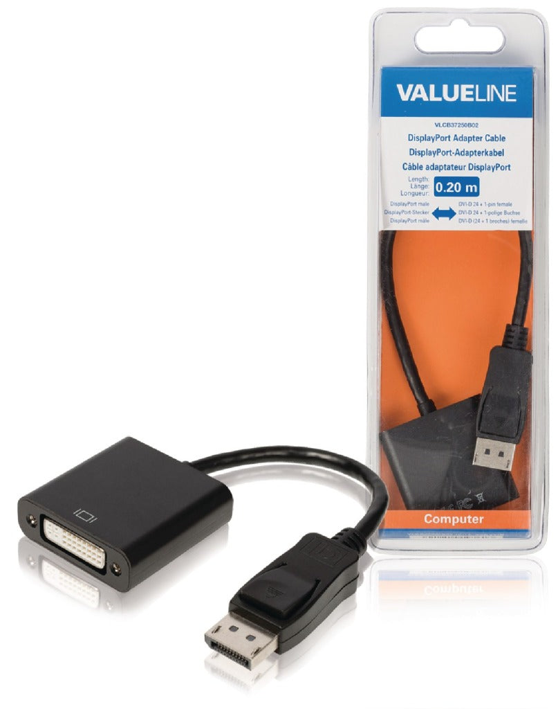 Valueline ValueLine VLCB37250B02 Adapter displayport kabel displayport męski DVI-D 24 + 1-pinowy samica 0,20 m czarna