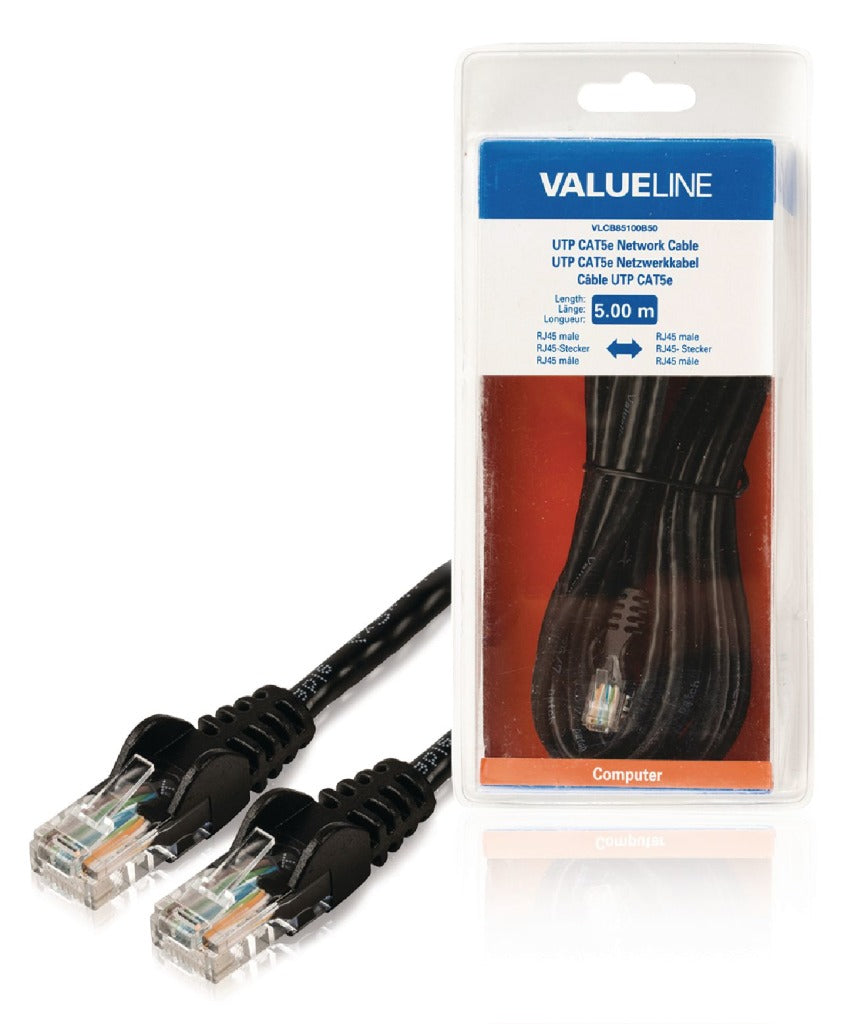 Valueline VLCB85100B50 UTP CAT5E Síťový kabel RJ45 Samec - RJ45 Muž 5,00 m černá