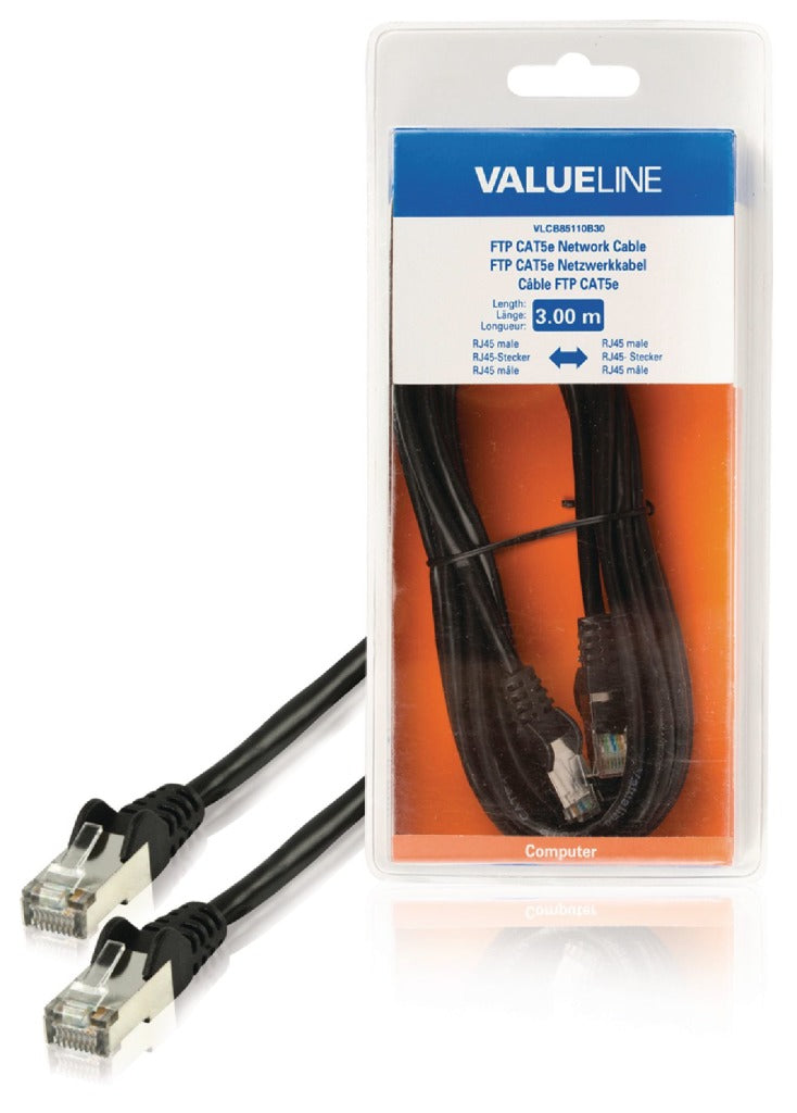 Valuelin VLCB85110B30 FTP CAT5E NETZNETTE KABLE RJ45 MALE - RJ45 MALER 3,00 M Schwarz